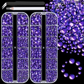 Resin Rhinestones for Crafting, 2 Boxes Purple Flatback Crystals for Bedazzling Crafts DIY Nail Art Deco, Non Hotfix Bulk Gems Charms for Tumbler Shoes Clothing Fabric Face Makeup Manicure