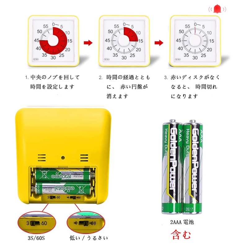 LivingHall Kitchen Timer 60 Minute High Visibility Timer (Yellow, 3.1