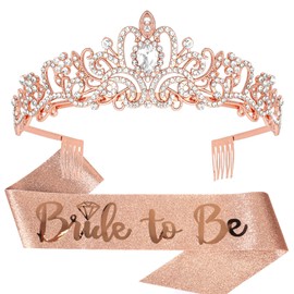 CEHER Bride Sash & Crystal Crown, Bachelorette Party Favors Bridal Shower Decorations Rose Gold Bride Crown Tiara, Bridal Sash Bachelorette Gifts for Bride