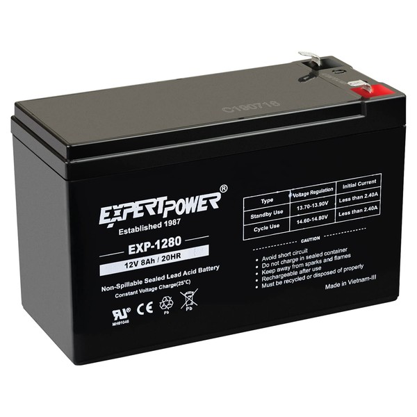 ExpertPower® 12V 8AH Sealed Lead Acid (SLA) Battery Replacement for APC Back-UPS ES 550VA Back-UPS Pro 1300/1500 Liftmaster CSL-24VDC Slider Gate Opene - F2 Terminals