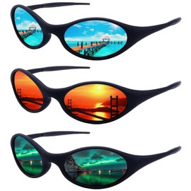 ICARA 3 Pack Sport Polarized Sunglasses for Men and Women All Day Comfort UV400 Protection for Cycling Fishing Driving (3 Pack-Blue/Orange/Green)