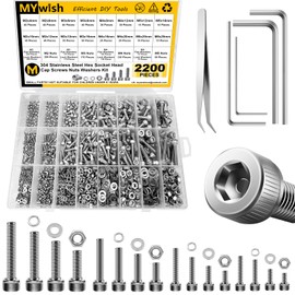 Mywish 2200pc M2-M5 Metric Screw Assortment Kit, Stainless Steel Hex Bolts & Nuts, Spring Washers, Anti-Rust, with Hex Wrenches for 3D Printer