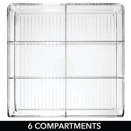 mDesign Plastic Double Wide Open Home Office Storage Organizer Bin Caddy for Cabinets, Closets, Drawers, Desks, Tables, Workspace. 6 Sections - Clear