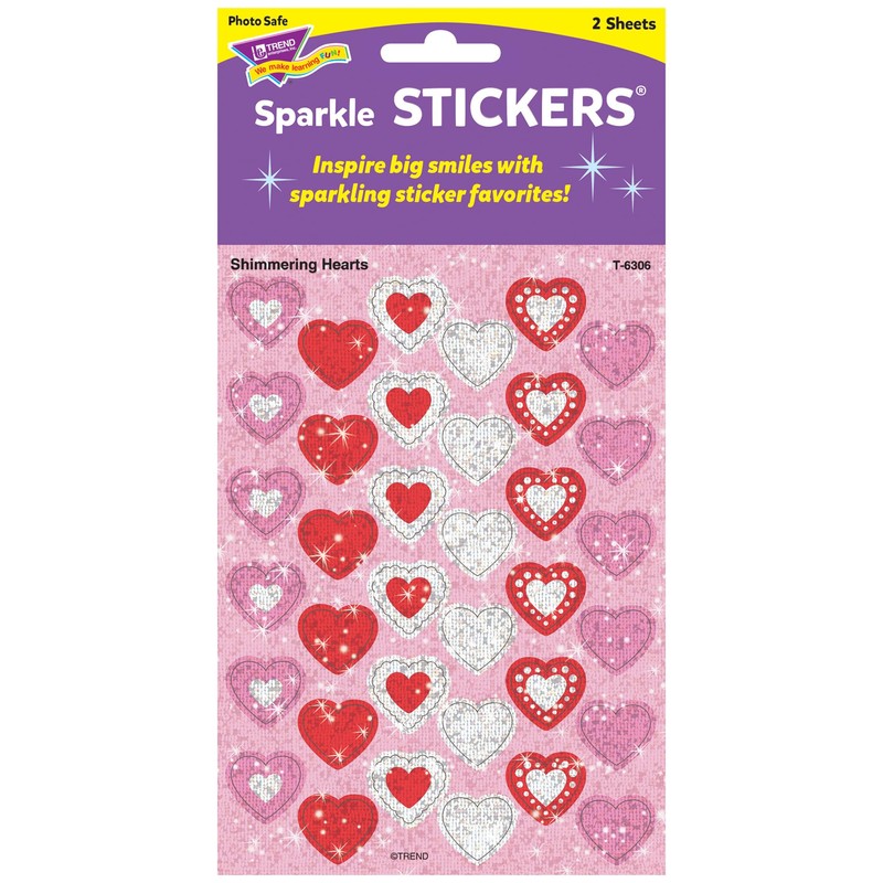 TREND enterprises, Inc. Shimmering Hearts Sparkle Stickers, 72 ct
