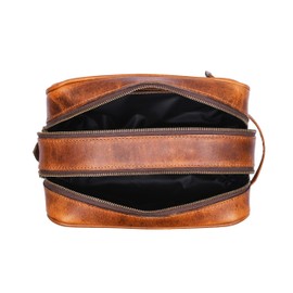 Aaron Leather Goods Leather Toiletry Bag for Men and Women Brown 10.5 Inch (Caramel)