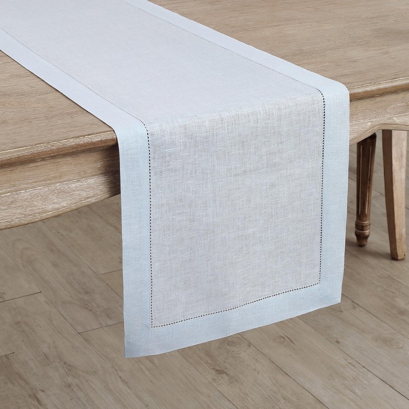 Solino Home Light Blue Linen Table Runner 108 Inches Long