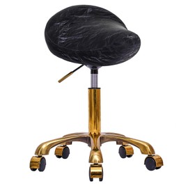 HZLCMPY Saddle Stool Gold Rolling Stool with Wheels, PU Leather Roller Vanity Chair, Height Adjustable Swivel Saddle Chair for Pedicure, Tattoo, Massage, Salon, Spa (Black)