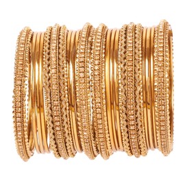 Touchstone "Golden Bangle Collection Indian Bollywood Stunning Style Expressive Yellow Rhinestone Designer Jewelry Bangle Bracelets Set of 17 in Antique Gold Tone for Women.