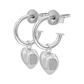 Silverly 925 Sterling Silver Puffed Heart Hoop Earrings 15 mm - Romantic Round Tube Hoops With Butterfly Back Closure - Solid Silver Elegant Heart-Shaped Jewellery for Women - Valentine's Day Gift