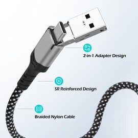 Digital Ant Type-C to USB-C & USB-A Cable, PD 60W 2-in-1 Fast Charging Cable, Nylon Braid Cord Supports PD and QC3.0, 5FT, 2-Pack