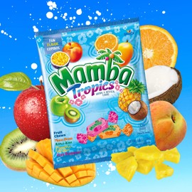 Mamba Chewy Candy Assortment, Tropical Chews, Fruit Strips, and Sticks, Individually Wrapped Flavored Treats, Pack of 3, 6.3 Ounces Each