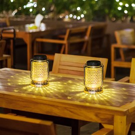 Bxroiu Pack of 2 Solar Lanterns for Outdoors, Glass Solar Lights, Decorative, for Wedding, Party, Garden, Warm White