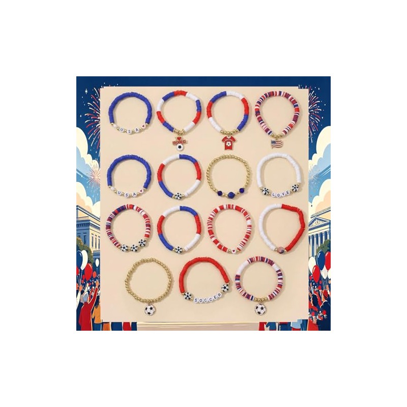 12pcs USA Soccer Charm Bracelet Set for Football Fans