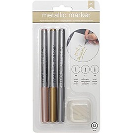 American Crafts Metallic Markers Broad Pt., Calligraphy, Replacable Nibs Rose Gold,Gold, Silver 3/ Pack