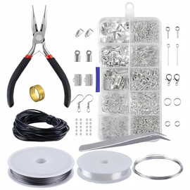 THJOPOKEEL Kit de Bisutería para Hacer Aretes, Joyas, Bisutería Material para Hacer Joyería de Herramientas, Kit de Suministros Herramientas para Hacer o Reparar Joyas Plata