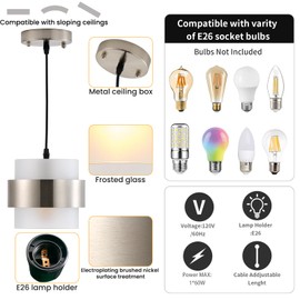 IkirourI Pendant Lights Kitchen Island Lighting, 2 Pack 7 Inch Mini Glass Haning Lights for Entrance Aisle Decorative Lighting Fixture for Dining and Bar Table (Brushed Nickel with Frosted White)