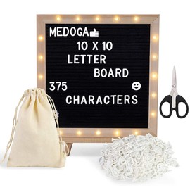 Climberty® 10x10 Inches Felt Letter Board with LED Lights for Sign Message, Announcement, Wall Decor, Changeable Message Board with Stand, 340 White Letters & Symbols, Scissors and Drawstring Bag