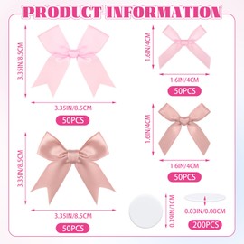 LELE LIFE 200PCS Satin Ribbon Bows with 200PCS Glue Points, 4cm + 8cm, Small Mini Bows for Crafts Gift Wrapping Wedding Birthday Party Decor (Pink + Dusty Rose)