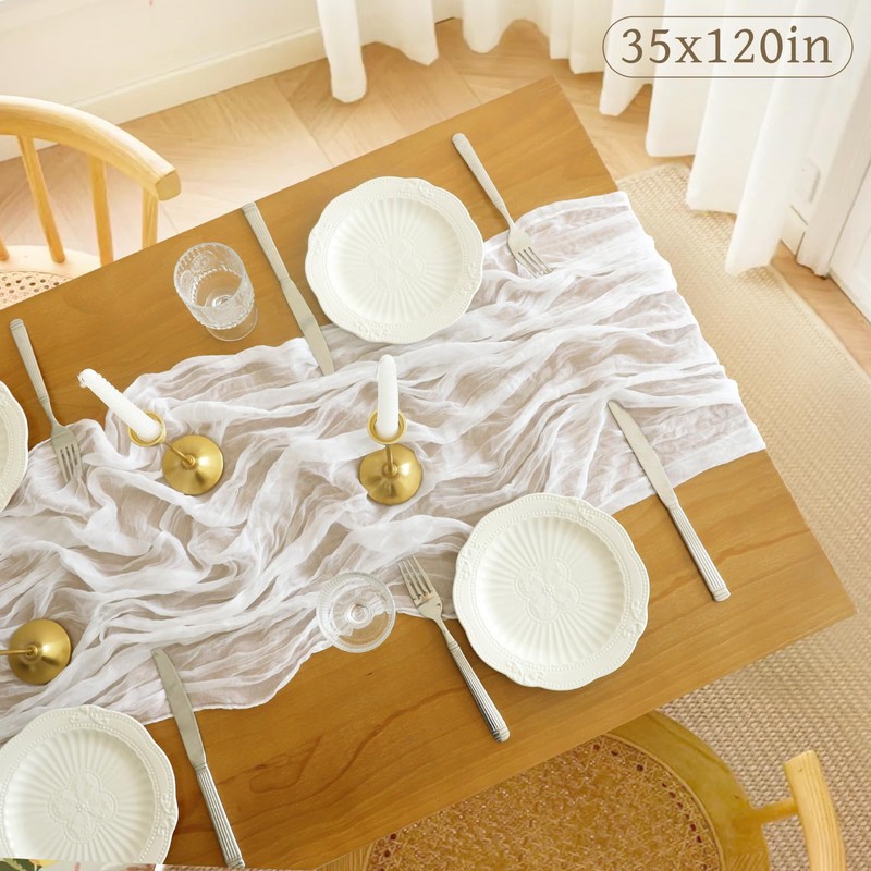 Cheesecloth Table Runner, 10FT Rustic Ivory White Table Runner 35*120inch
