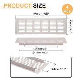sourcing map 4Pcs Door Air Vent Cover, 9.8" x 3" Aluminum Ventilation Grille Decorative Covers Louvered Air Return Vent Cover with Screws for Cabinet Wardrobe Door Wardrobe(Grey)