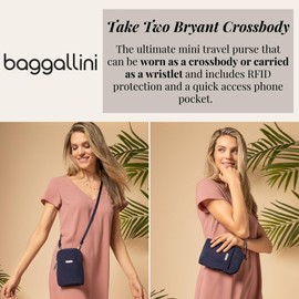 Baggallini Take Two Bryant Crossbody-Small Travel Bag with RFID Blocking Sleeves-Water-Resistant Lightweight Mini Purse