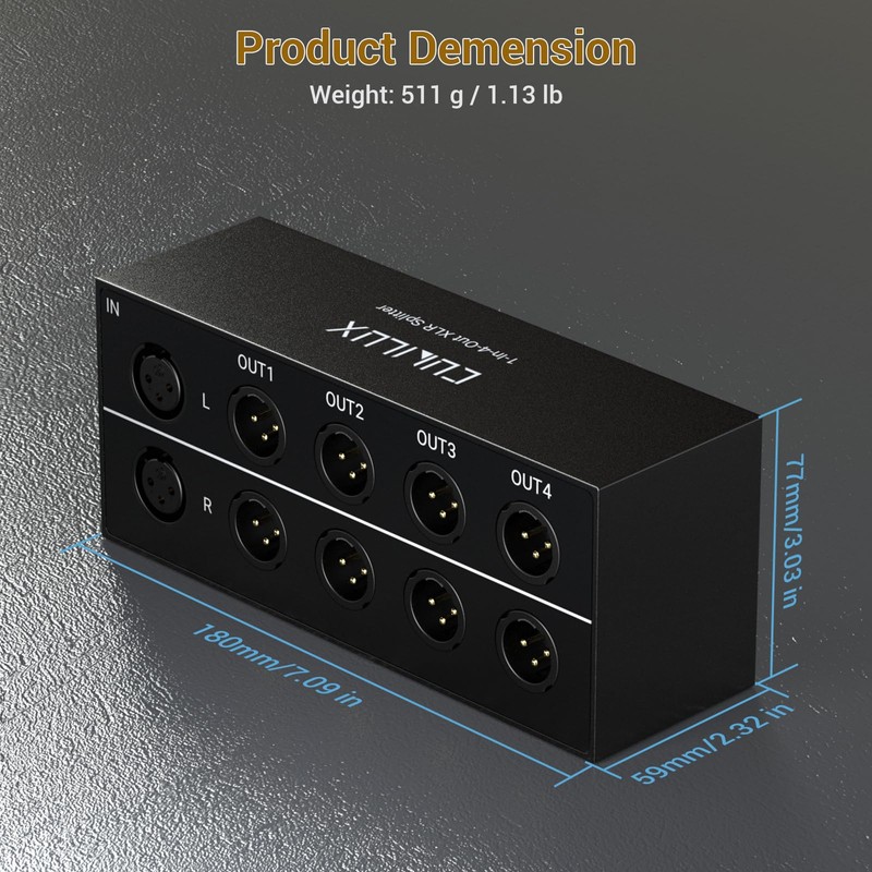 Cubilux 4-Way XLR Stereo Audio Passive Splitter, 1 Female to
