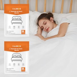 2 Pack Disposable Bed Sheets Fitted Sheet King Size, Disposable Travel Sheets for Hotel with Quilt Cover and Pillowcase, Disposable Bedding Travel Bedding Disposable Sheets for Travel Hotel Essentials