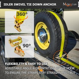 MorScan 8 Pack E-Track Roller Idler Fitting, Heavy Duty Swivel Tie Down Anchors Fit E Track Ratchet Straps, Wheel Straps - Trailer Tie-Down for ATV, UTV, Car, Enclosed Trailers, Truck, Flatbeds