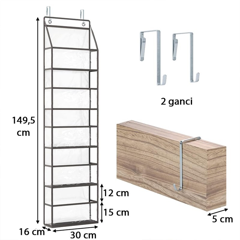 BAKAJI Organizer with 5 Door Shelves with Metal Hooks and