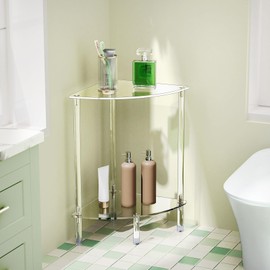 Bkemiy Clear Triangle Acrylic Side Table for Small Space, 11.81" L x 11.81" W x 19.82" H, 2-Tier Corner Shelf Stand End Table for Living Room Bedroom, Corner Display Rack Storage Shelf for Bathroom