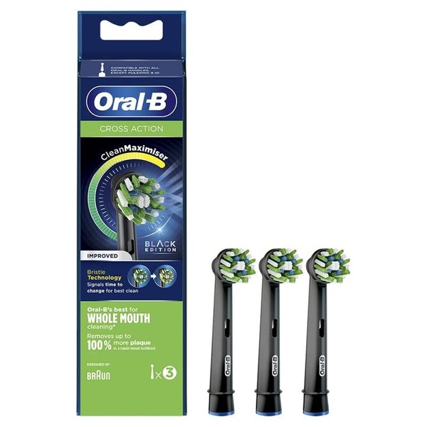 Oral-B Crossaction Replacement Brushes with Cleanmaximiser Black