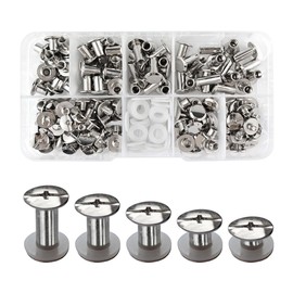 SHSMPXOY 100 Sets Chicago Screws Posts M5*4/6/8/10/12mm Chicago Book Binding Screws Rivets for Leather,Metal Rivet Replacement Repair for DIY Book Scrapbook Bookbinding, Bags,Collars(Silver)