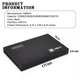 HWAYO 2.5'' 320GB Ultra Slim Portable External Hard Drive USB3.0 HDD Storage for Xb...