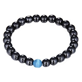 Greendou Fashion Jewelry Black Gallstone Magnetic Hematite Therapy Adjustable Charm Beads Bracelets (Blue)