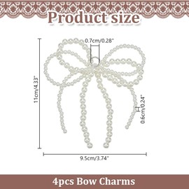 HOBBIESAY 4Pcs Bow Shoe Charms 4.3 Inch Pearl Bow Shoelace Charms Bowknot Shoe Clips Pearl Bow Shoe Buckles Pearl Shoe Decorations Plastic Bowknot Charms for Sneaker Shoe Decoration