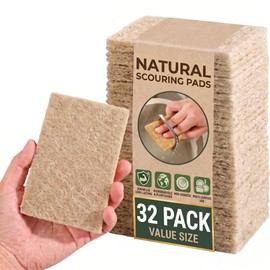 32 Pack Natural Scouring Pads, Coconut Husk Non Scratch Dish Scrubbing Pads