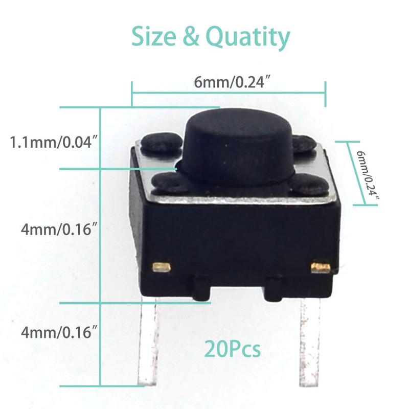 20 Pcs 6mm 2 Pin Momentary Tactile Tact Push Button