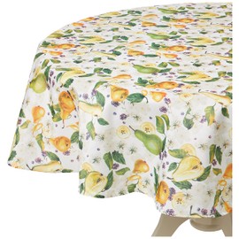 Violet Linen European Pears Flowers Pattern, Polyester Woven Printed Fabric, Pears, 70 Inch Round, Seats 4 to 6 People, Tablecloths
