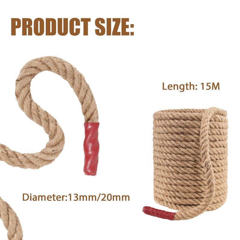 Vandham Natural Jute Rope, 4-Strand Thick Nautical Rope (1/2 inch
