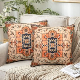 Chicamy Bohemian Cushion Cover 50 x 50 cm Indian Boho Style Cushion Covers Linen Natural Double Sided Country House Style Cushion Cover Decorative Cushion Oriental Cushion Decorative for Sofa Living