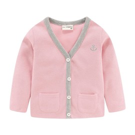 Mud Kingdom Cardigan Pink for Toddler Boys Long Sleeve V-Neck Button Down Embroidered Anchor Pockets Cotton Knit Outerwear 4T