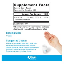 Vitamina Klean Athlete Klean-d 25 Mcg 1000 Ui 100 Comprimido