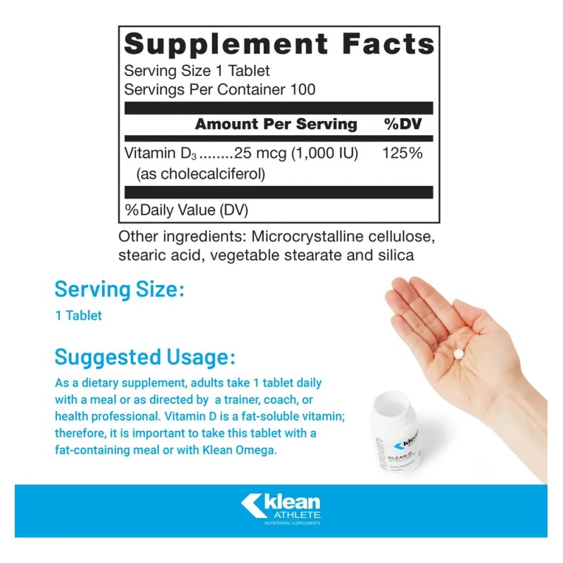 Vitamina Klean Athlete Klean-d 25 Mcg 1000 Ui 100 Comprimido