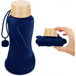Collapsible Water Bottles,650ml,Leak Proof,Reuseable BPA Free Silicone Foldable Water Bottles,Durable Lightweight for Travel Gym Camping Hiking,Compact Size Portable Sports Water Bottle (Deep Blue)