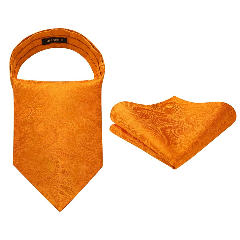 HISDERN Ascot Ties for Men Orange Paisley Cravat Tie and