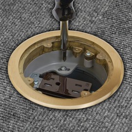Bryant Electric RF406BR Pre-Assembled Flange, Cover, and Leveling Ring for Floor Boxes Poured in Concrete with 15A 125V Outlet Included, Brass