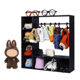Doll Clothes Closet/Wardrobe Large Plus 10 Hangers, Doll Accessories Display Box, Clothes Storage for Figures, Portable Storage for Fashion Doll Clothes, Gift (Black)
