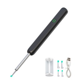 LED Light Earpick Ear Wax Removal HD Camera Visible Smart Ear Spoon Set with Storage Box Black