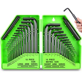 SWANLAKE GARDEN TOOLS 32-Piece Hex Key Allen Wrench Set, SAE and Metric Allen Keys MM(0.7mm-10mm) SAE(0.028"-3/8), L Shape, Chrome Vanadium Steel, Easy Organization