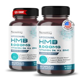 Liposomal HMB with Vitamin D3, K2 & Zinc – Advanced Formula – Supports Muscle Mass, Bone Wellness & Recovery* – 60 Capsules (Pack of 2) – No Gluten or GMOs – Made in The USA